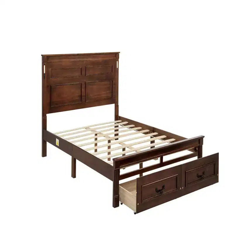 Struttura Letto con Piattaforma Rustica Noce/Bianca con Testiera a LED e Cassetti Contenitore – Queen/King