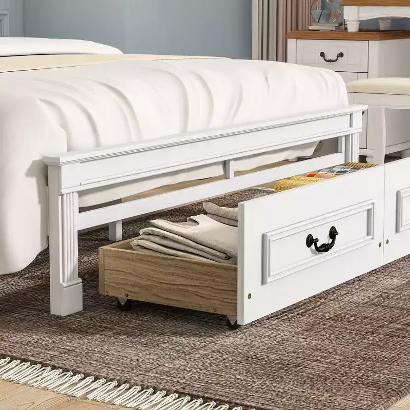 Struttura Letto con Piattaforma Rustica Noce/Bianca con Testiera a LED e Cassetti Contenitore – Queen/King