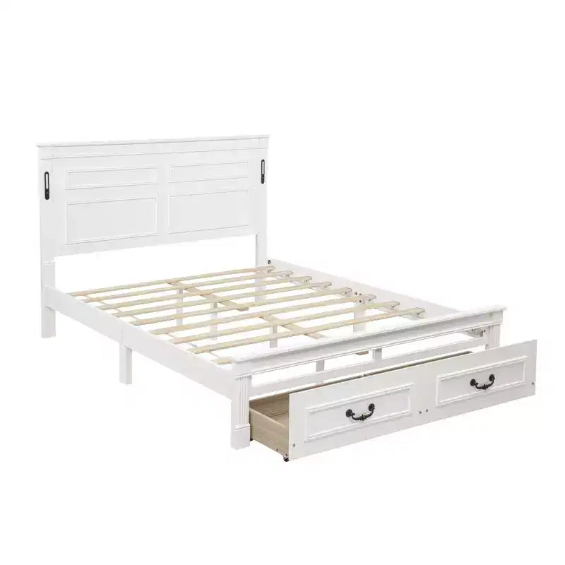 Struttura Letto con Piattaforma Rustica Noce/Bianca con Testiera a LED e Cassetti Contenitore – Queen/King