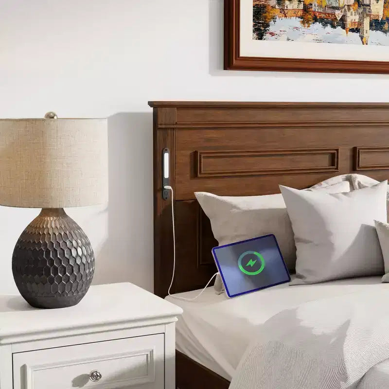Struttura Letto con Piattaforma Rustica Noce/Bianca con Testiera a LED e Cassetti Contenitore – Queen/King