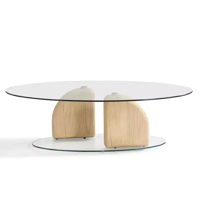 Tavolino da caffè ovale in vetro trasparente/marrone, stile moderno, 1 pezzo