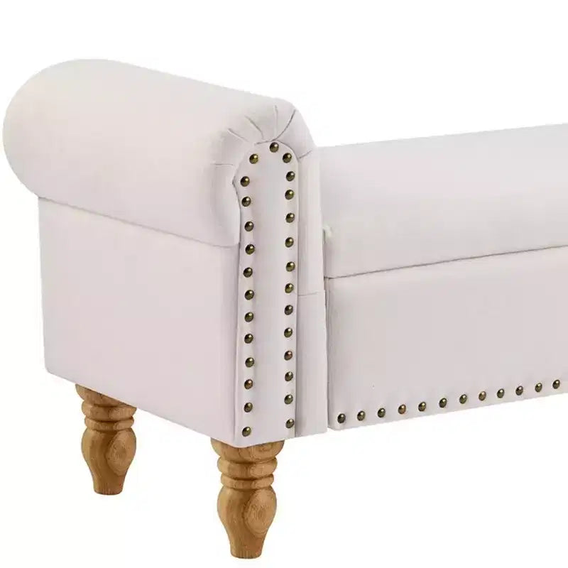 Panca contenitore imbottita in lino beige con piano ribaltabile, 1 posto