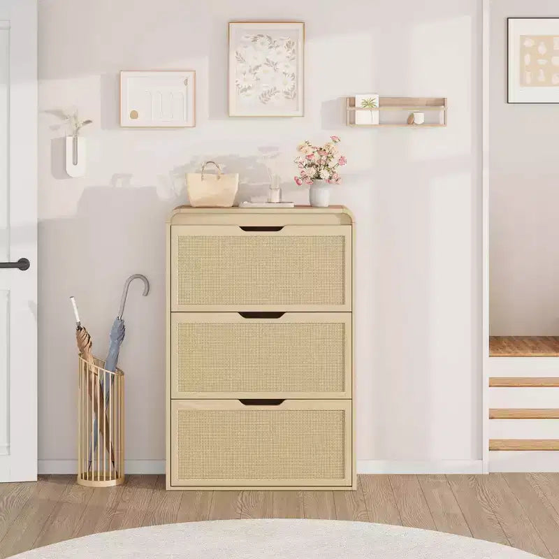 Scarpiera con anta a ribalta in rovere naturale/bianco con ripiano regolabile, capacità 20 paia