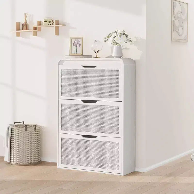 Scarpiera con anta a ribalta in rovere naturale/bianco con ripiano regolabile, capacità 20 paia