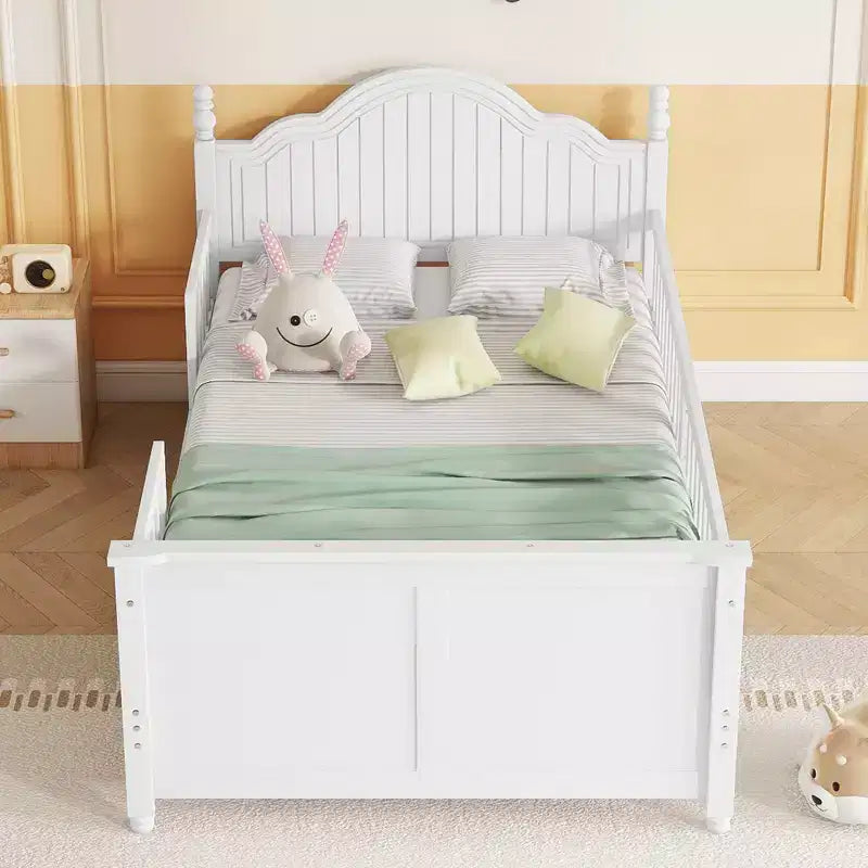 Letto a piattaforma singolo in legno bianco con testiera e pediera, per 1 persona