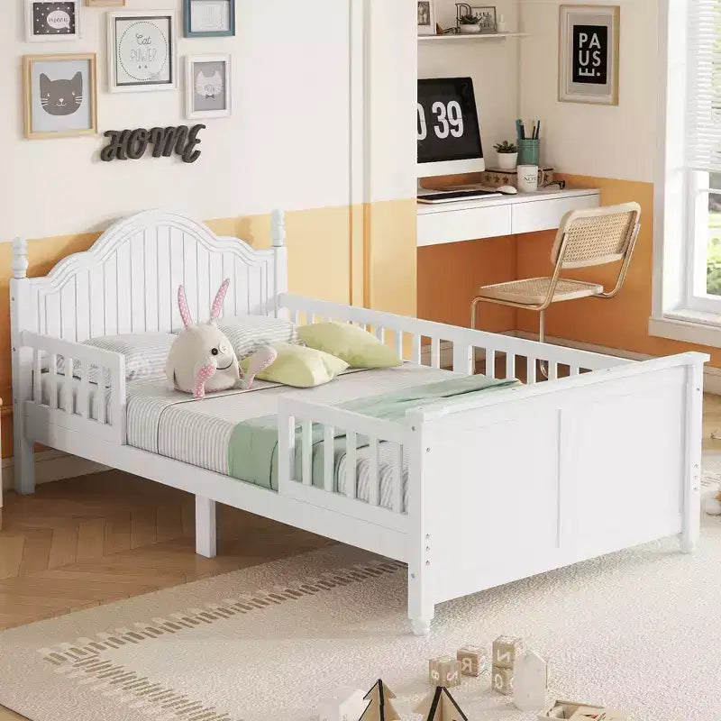 Letto a piattaforma singolo in legno bianco con testiera e pediera, per 1 persona
