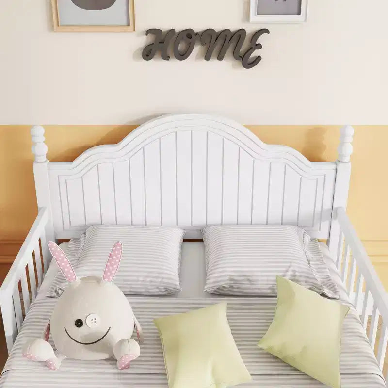 Letto a piattaforma singolo in legno bianco con testiera e pediera, per 1 persona