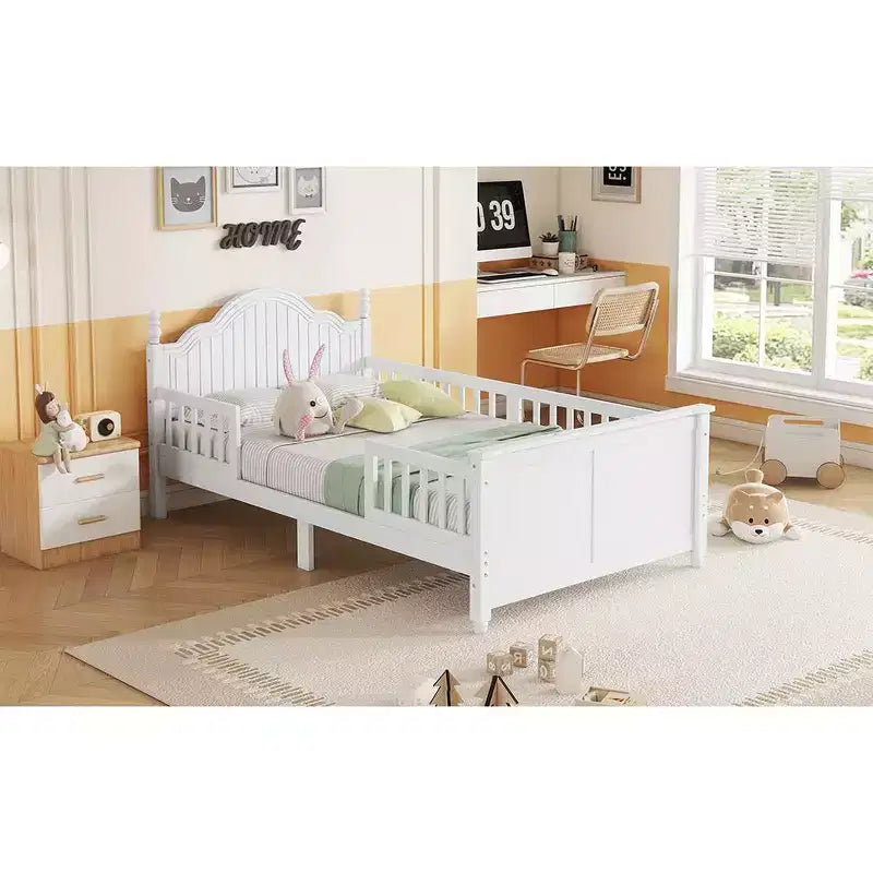 Letto a piattaforma singolo in legno bianco con testiera e pediera, per 1 persona