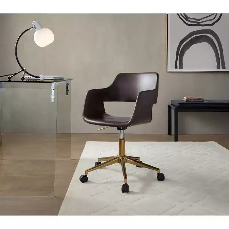 Sedia da lavoro girevole in similpelle oro/espresso per 1 persona