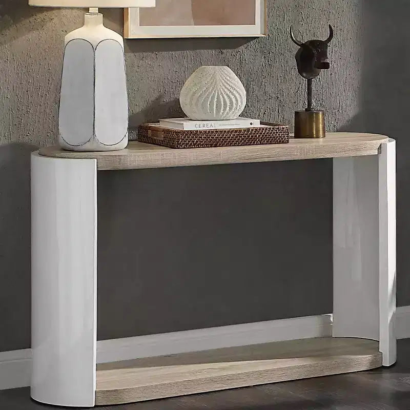 Tavolo Consolle Ovale Lucido Bianco/Rovere per 1