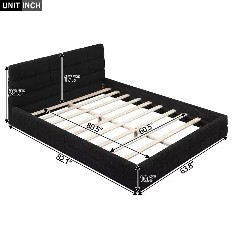 Letto a piattaforma imbottito in velluto, Queen/King, 2 posti – Nero/Bianco