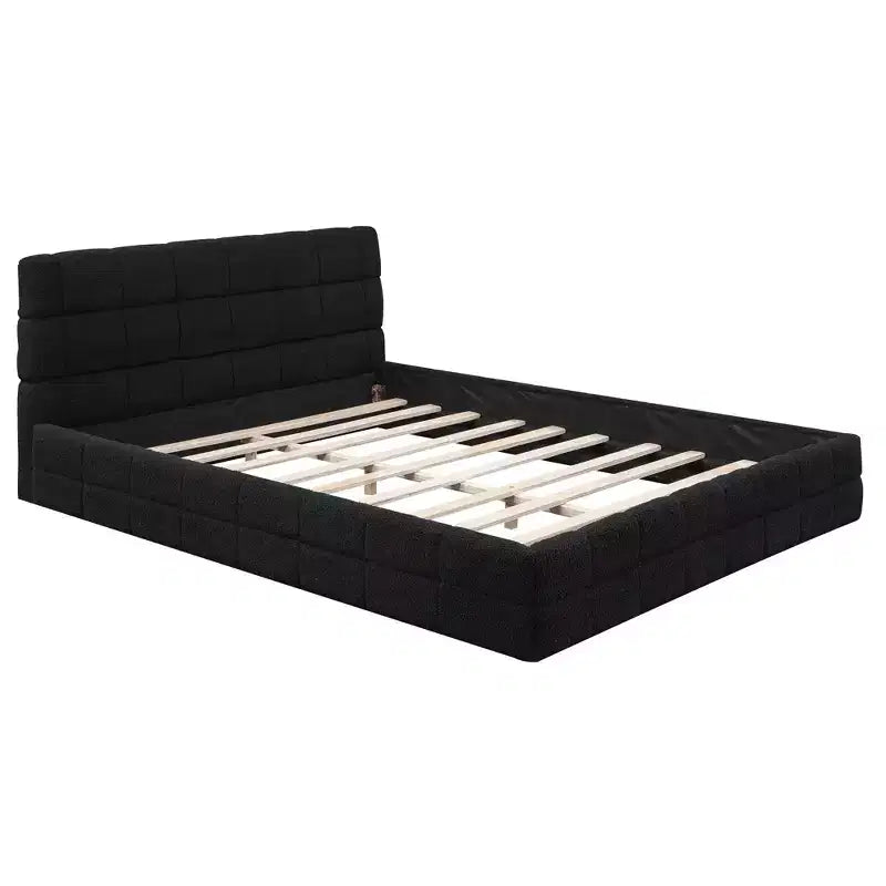 Letto a piattaforma imbottito in velluto, Queen/King, 2 posti – Nero/Bianco