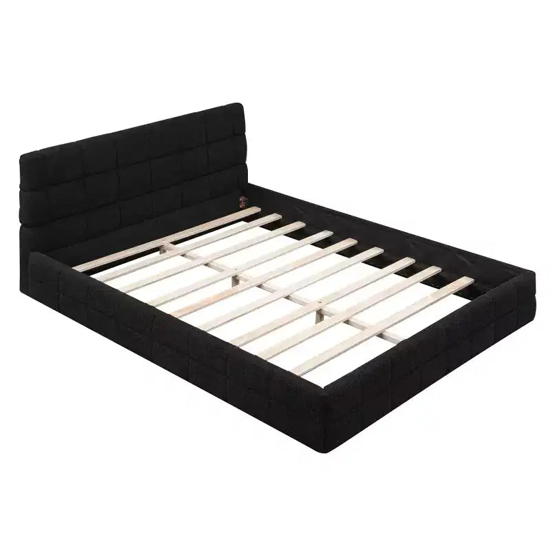 Letto a piattaforma imbottito in velluto, Queen/King, 2 posti – Nero/Bianco