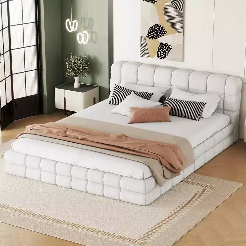 Letto a piattaforma imbottito in velluto, Queen/King, 2 posti – Nero/Bianco