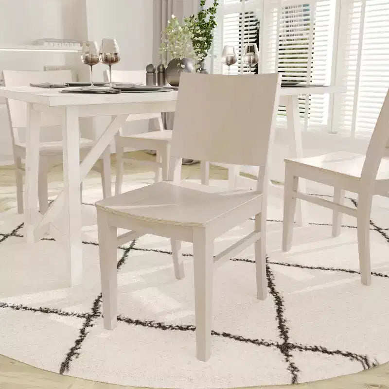 Sedia da pranzo senza braccioli anticata bianca/nera con schienale curvo, legno massiccio, 1 posto