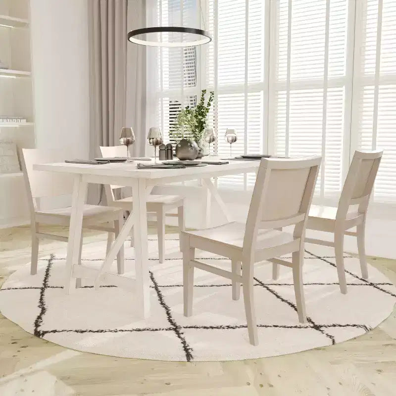 Sedia da pranzo senza braccioli anticata bianca/nera con schienale curvo, legno massiccio, 1 posto