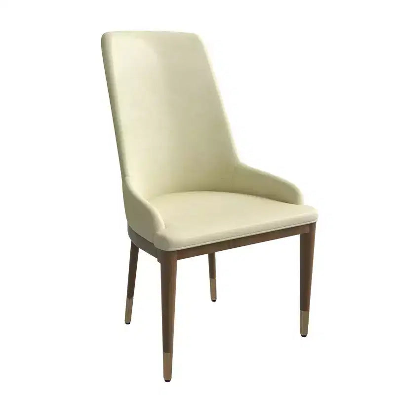 LeisureMod Modern Dining Chair Upholstered in Leather with Brown Rubberwood Legs Accent Kitchen Room Side Chairs Viva Series