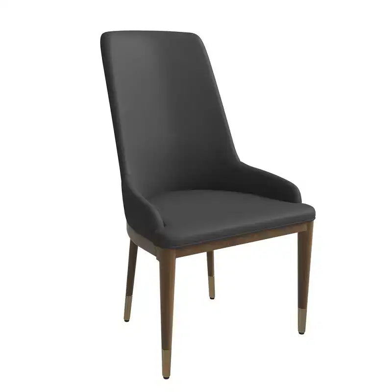 Sedia da pranzo rivestita in pelle, senza braccioli con schienale alto, sedile singolo