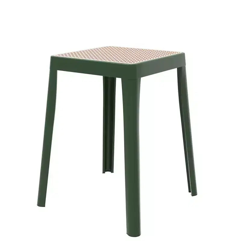 Sgabello quadrato impilabile Nero/Verde/Grigio/Arancione/Rosso/Bianco/Giallo con piano in vimini, senza schienale, 1 posto