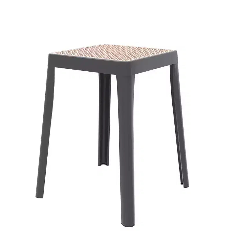 Sgabello quadrato impilabile Nero/Verde/Grigio/Arancione/Rosso/Bianco/Giallo con piano in vimini, senza schienale, 1 posto