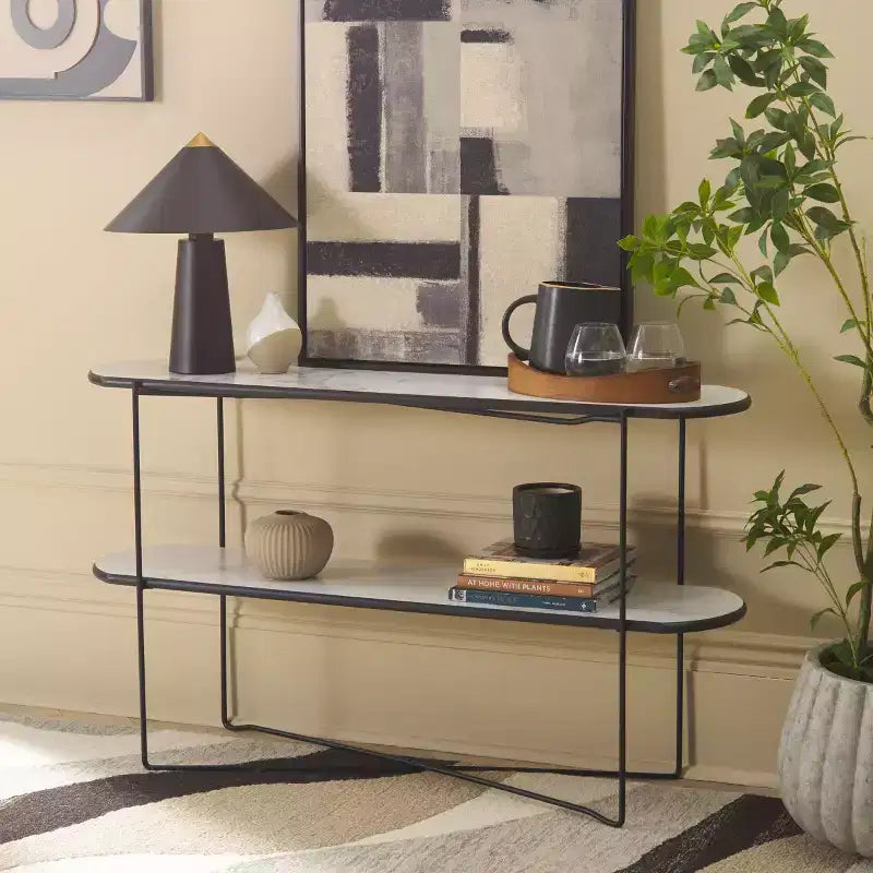 Consolle Moderna con Ripiano Aperto – Gambe in Metallo Nero, Vari Colori