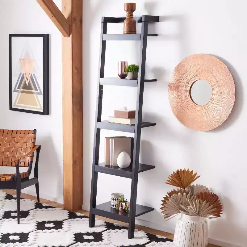 Etagere a 5 ripiani inclinata nera/marrone miele/naturale/bianca, montaggio a 1 persona