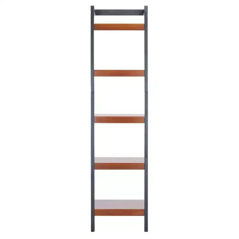Etagere a 5 ripiani inclinata nera/marrone miele/naturale/bianca, montaggio a 1 persona