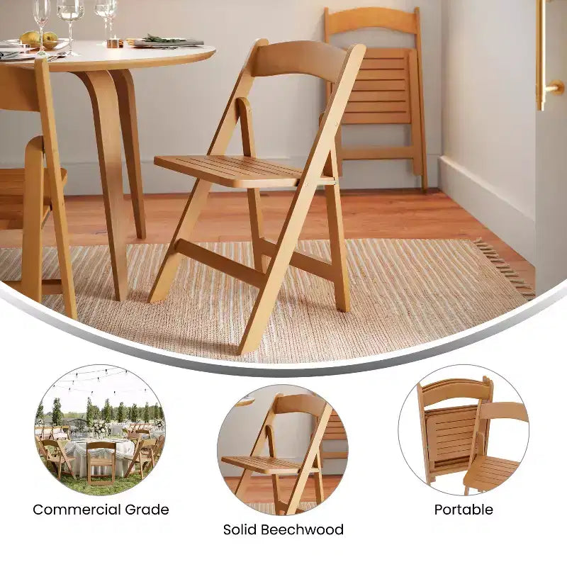 Sedie da pranzo pieghevoli in legno massello bianco/rovere, stile coloniale americano, set da 2
