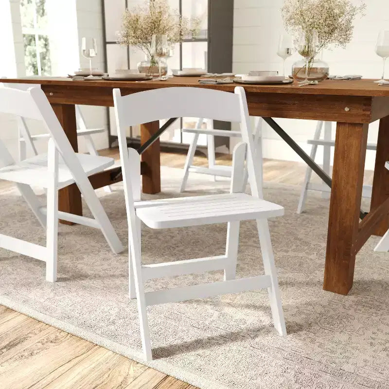 Sedie da pranzo pieghevoli in legno massello bianco/rovere, stile coloniale americano, set da 2