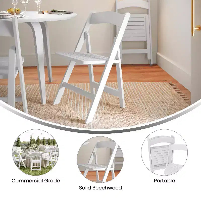 Sedie da pranzo pieghevoli in legno massello bianco/rovere, stile coloniale americano, set da 2