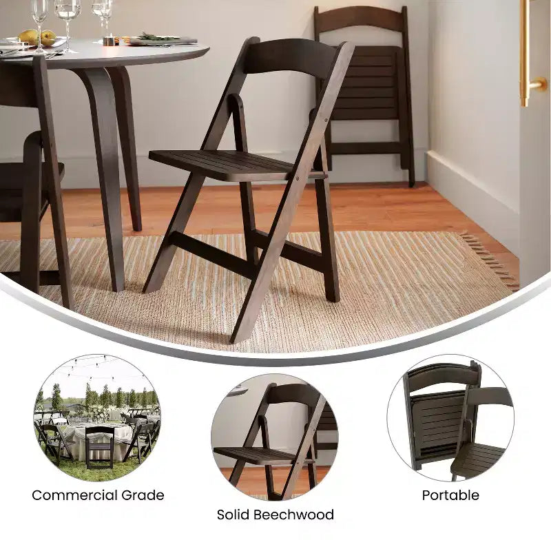 Sedie da pranzo pieghevoli in legno massello bianco/rovere, stile coloniale americano, set da 2