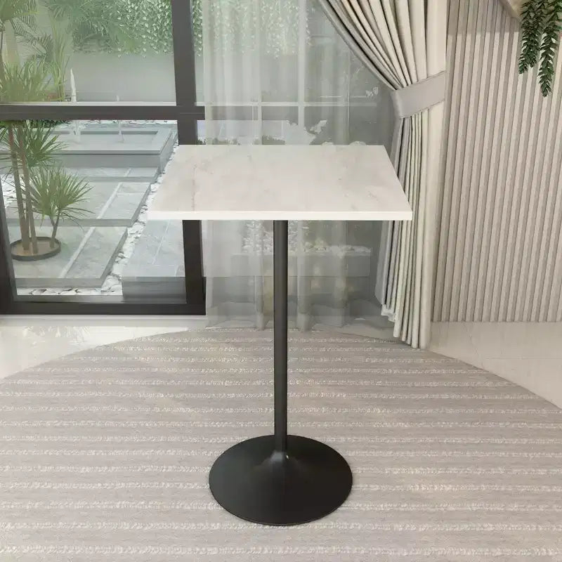 Tavolo da pranzo quadrato effetto marmo bianco, base a piedistallo nera, 4 posti