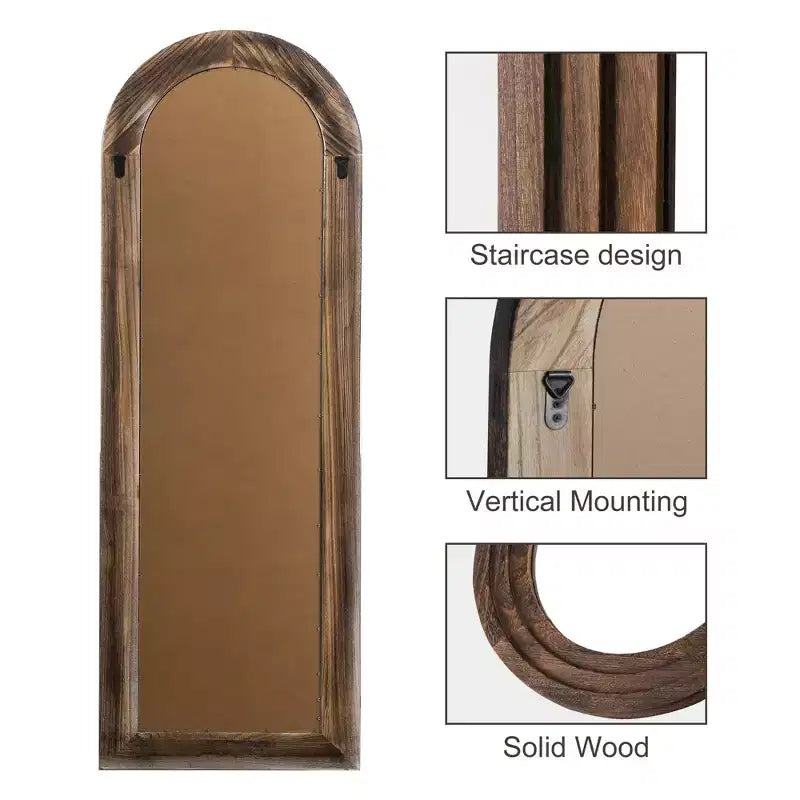 Specchio da parete ad arco in legno, singolo, marrone/bianco