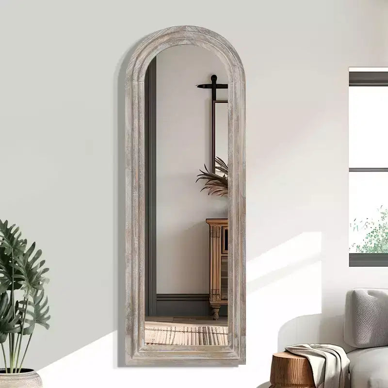 Specchio da parete ad arco in legno, singolo, marrone/bianco