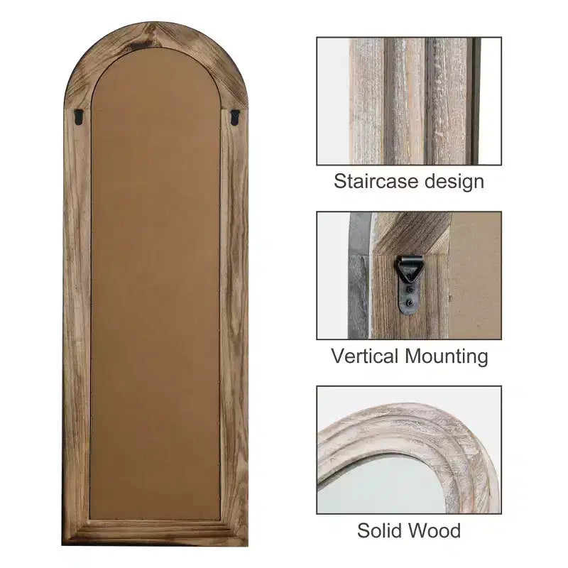 Specchio da parete ad arco in legno, singolo, marrone/bianco