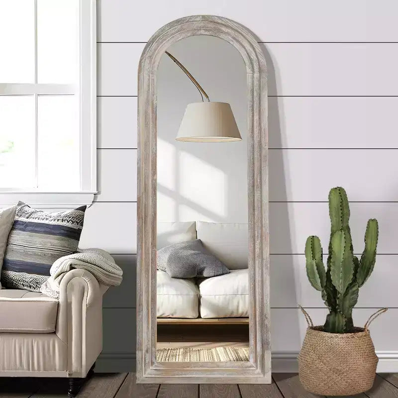 Dovelina Arched Wooden Step Decorative Wall Mirror Hanging Mirror