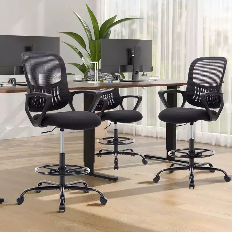 Sedia da disegno ergonomica con braccioli ribaltabili, regolabile in altezza, singola – Nero / Grigio