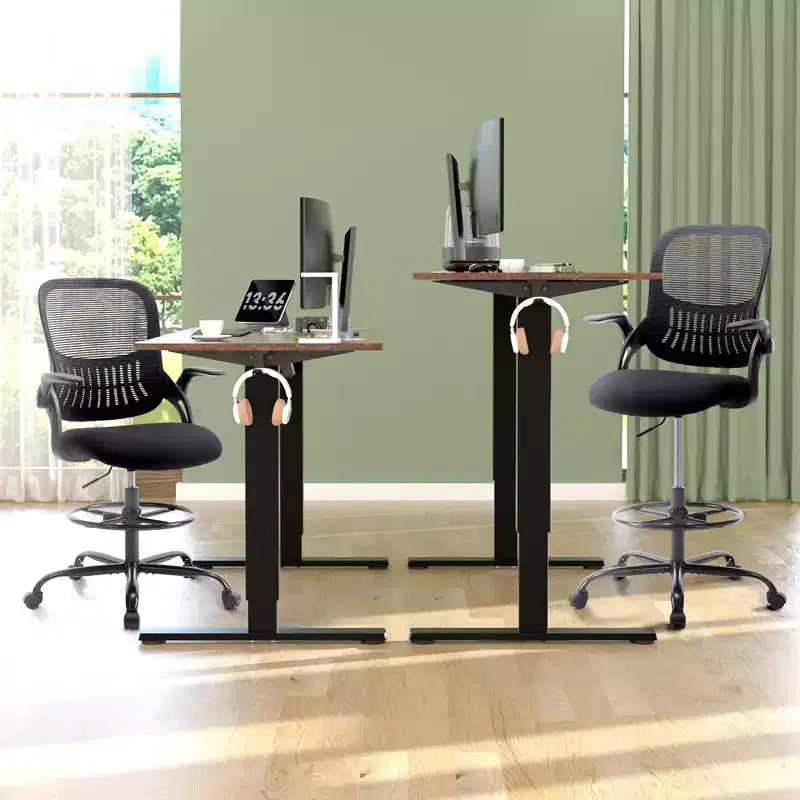 Sedia da disegno ergonomica con braccioli ribaltabili, regolabile in altezza, singola – Nero / Grigio