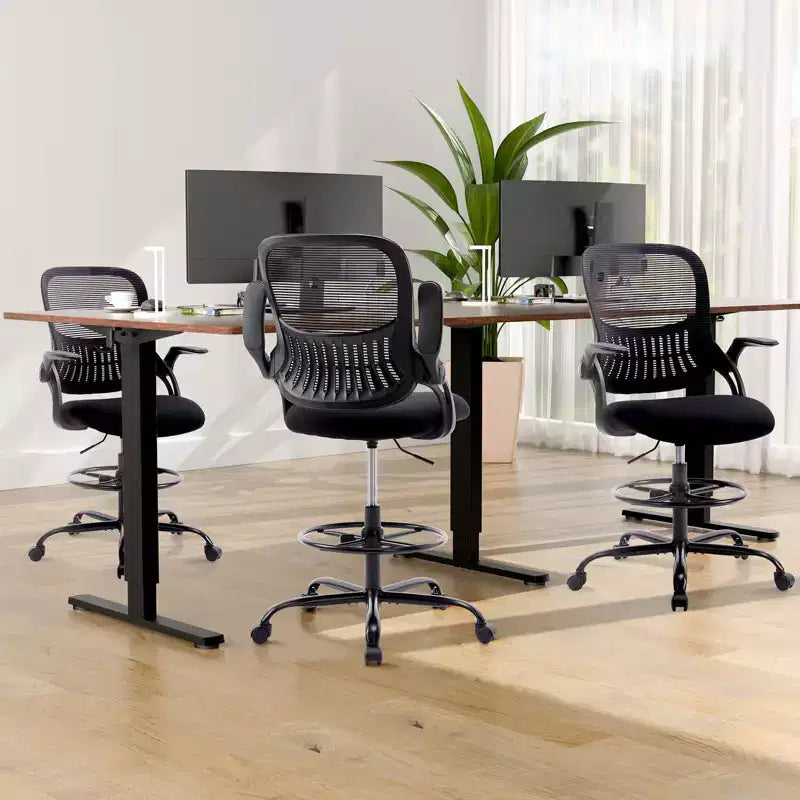 Sedia da disegno ergonomica con braccioli ribaltabili, regolabile in altezza, singola – Nero / Grigio