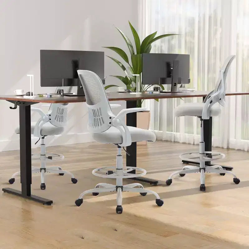 Sedia da disegno ergonomica con braccioli ribaltabili, regolabile in altezza, singola – Nero / Grigio