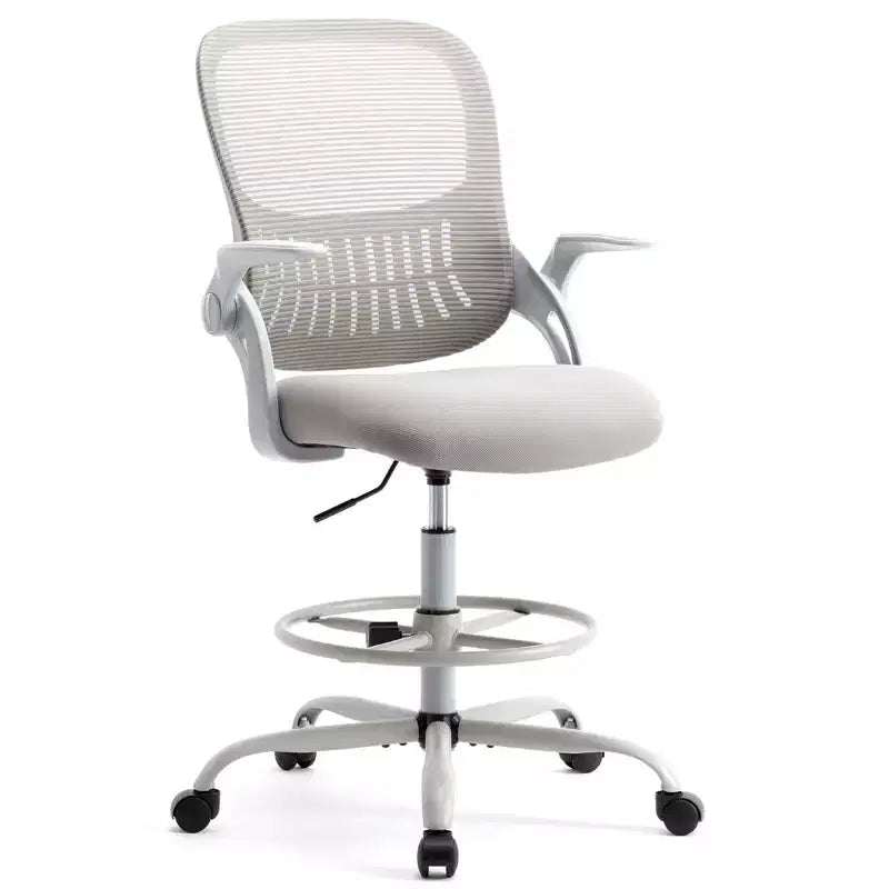 Sedia da disegno ergonomica con braccioli ribaltabili, regolabile in altezza, singola – Nero / Grigio