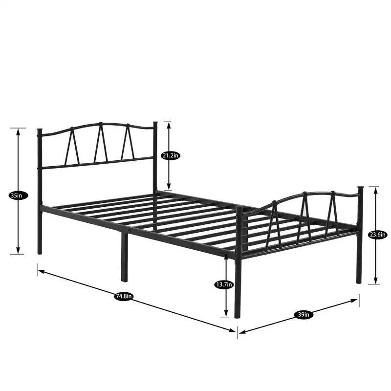 Struttura letto a piattaforma in metallo nero con testiera e pediera, singola/matrimoniale/queen, 1 persona
