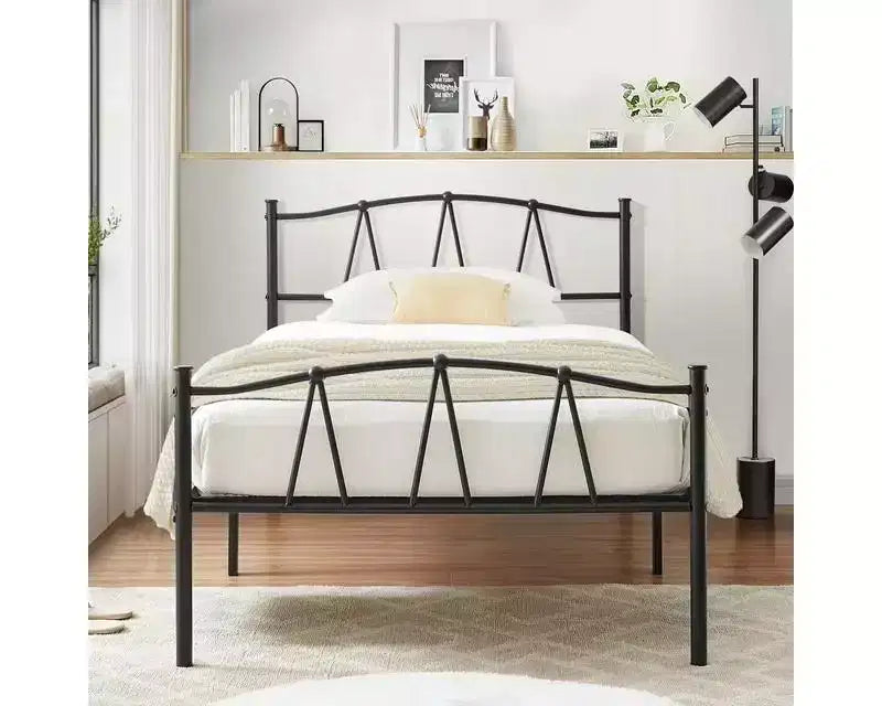 Struttura letto a piattaforma in metallo nero con testiera e pediera, singola/matrimoniale/queen, 1 persona