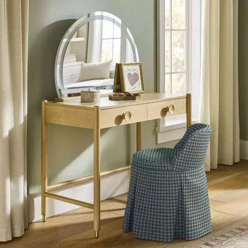 Sedia da toeletta imbottita senza braccioli – Gingham / Lino / Bouclé, 1 posto